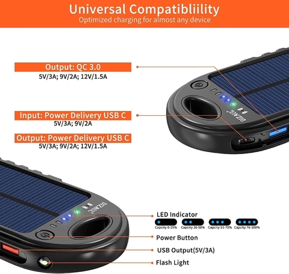 18W 10000mAh Power Bank zasilany energią słoneczną Ładowarka USB C OEM