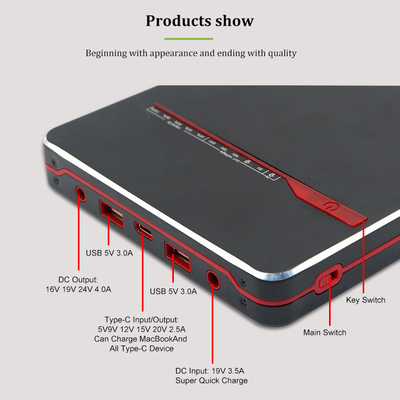 PD 65W 100W Przenośny notebook typu C Laptop Power Bank 40000mah 24V Podtrzymanie bateryjne